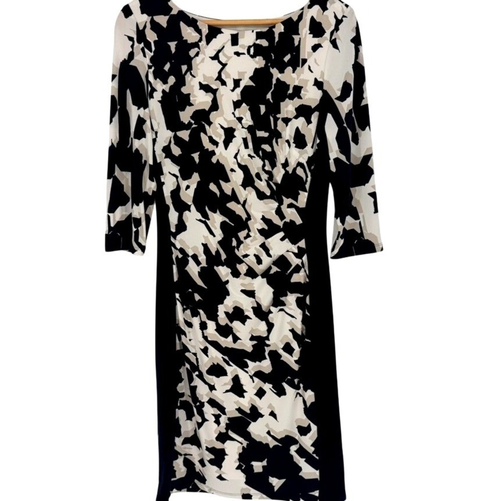 Lauren Ralph Lauren Navy Abstract Geometric Sheath Dress Boat Neck 3/4 Sleeve 8
